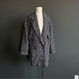 Vintage Italian Tweed Coat Confetti Herringbone Minimalist Quiet Luxury 38